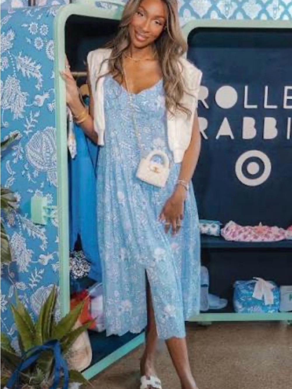 Roller Rabbit x Target Women’s Floral Vines Midi A-Line Blue Dress NWT Large